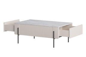 Tavolino 2 cassetti con piede in metallo cashmere Miami 100x40 cm