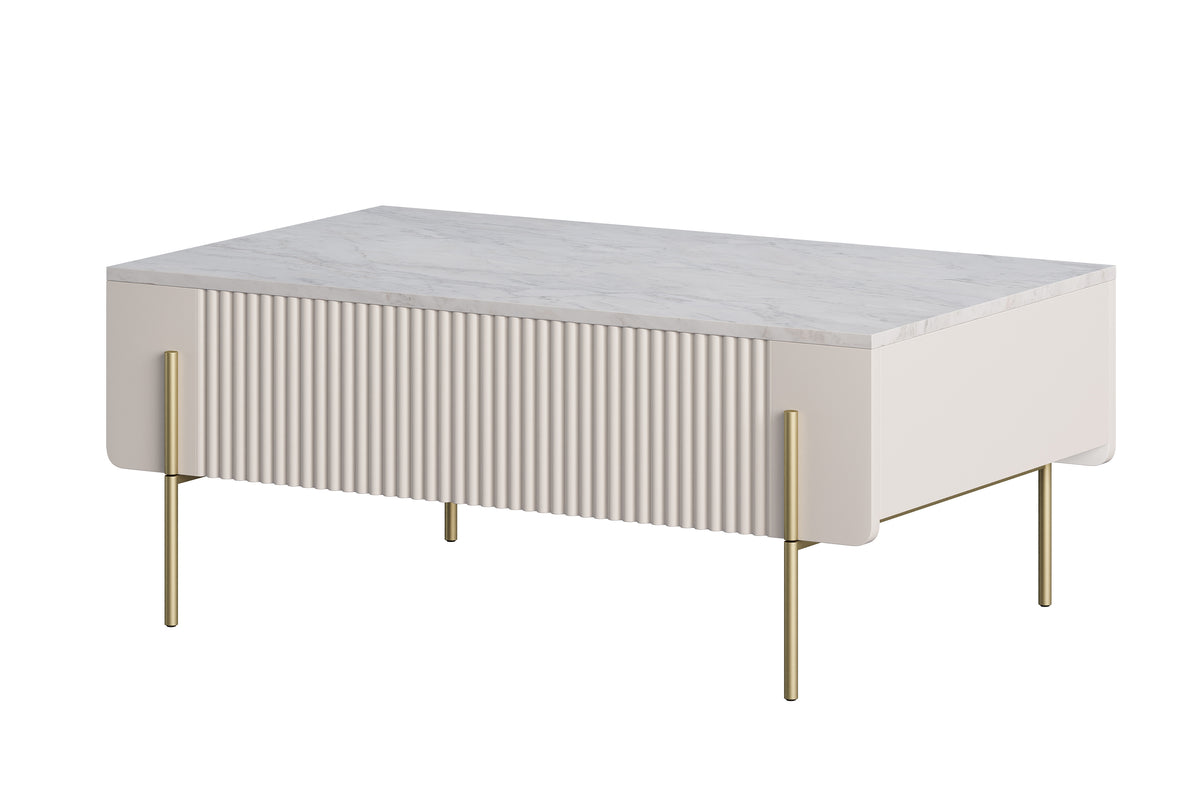 Tavolino 2 cassetti con piede in metallo cashmere Miami 100x40 cm