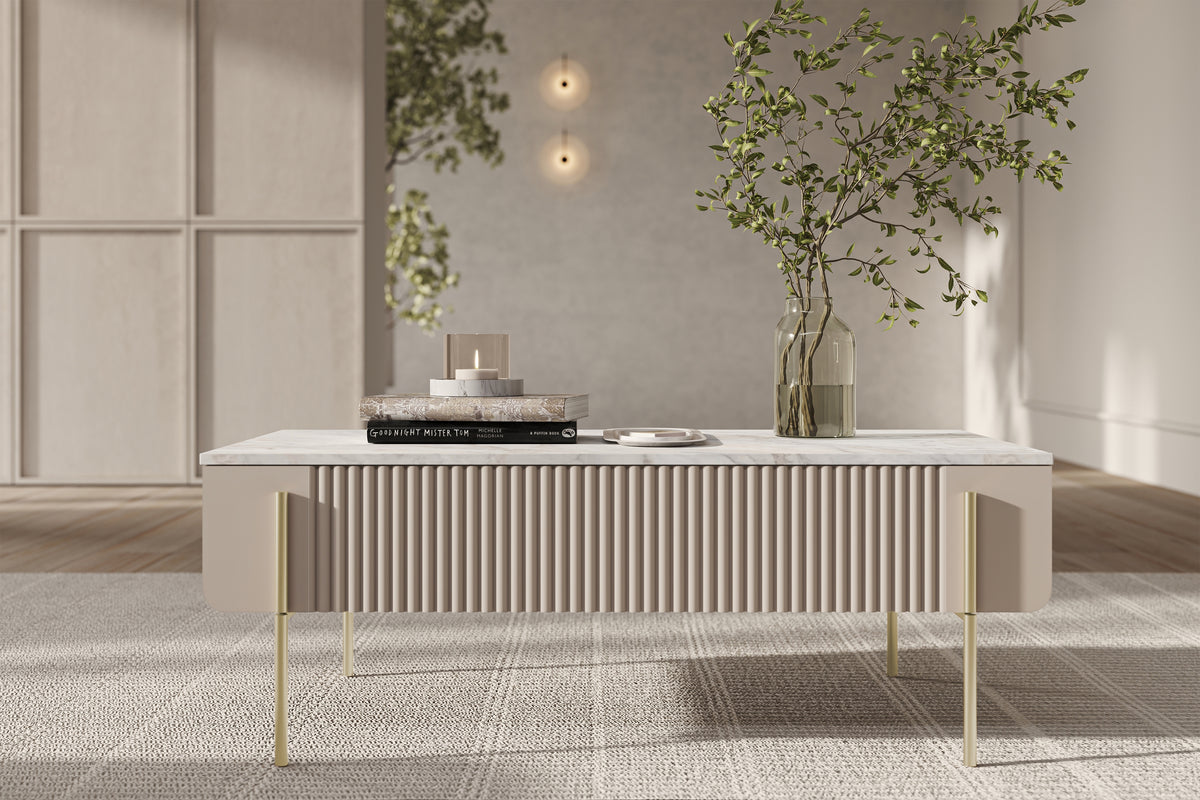 Tavolino 2 cassetti con piede in metallo cashmere Miami 100x40 cm