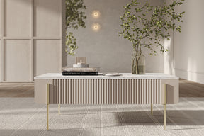 Tavolino 2 cassetti con piede in metallo cashmere Miami 100x40 cm