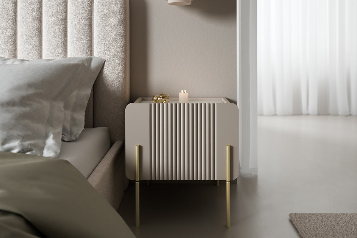 Comodino 1 cassetto con piede in metallo cashmere Miami 45x50 cm