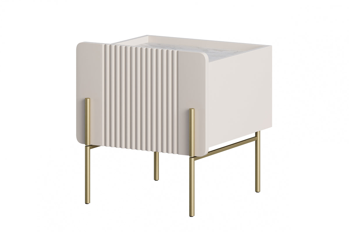 Comodino 1 cassetto con piede in metallo cashmere Miami 45x50 cm