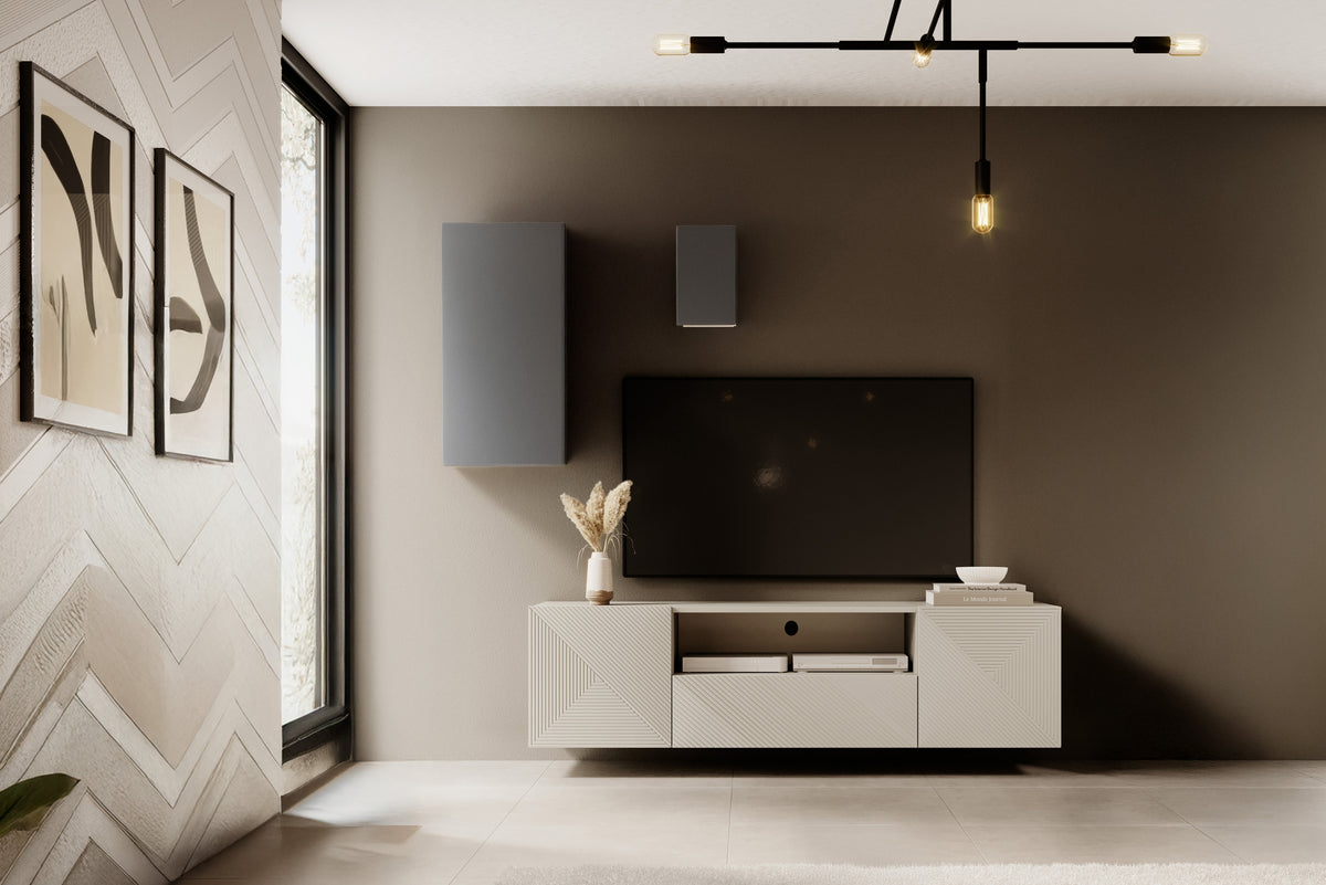 Mobile TV sospeso 2 ante 1 cassetto in legno laminato Asha 167 x 40 cm