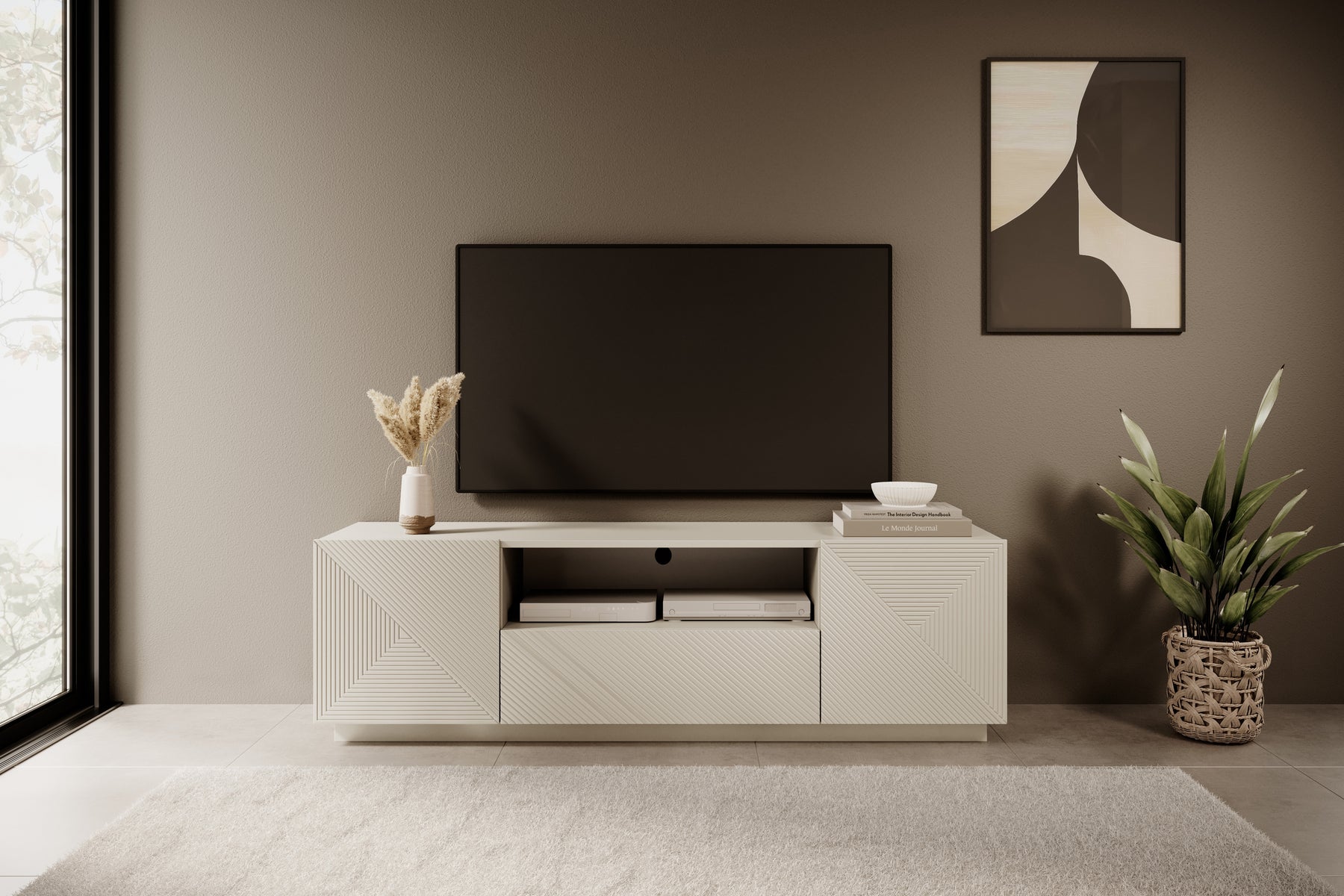 Mobile TV 2 ante 1 cassetto in legno laminato Asha 167 x 40 cm