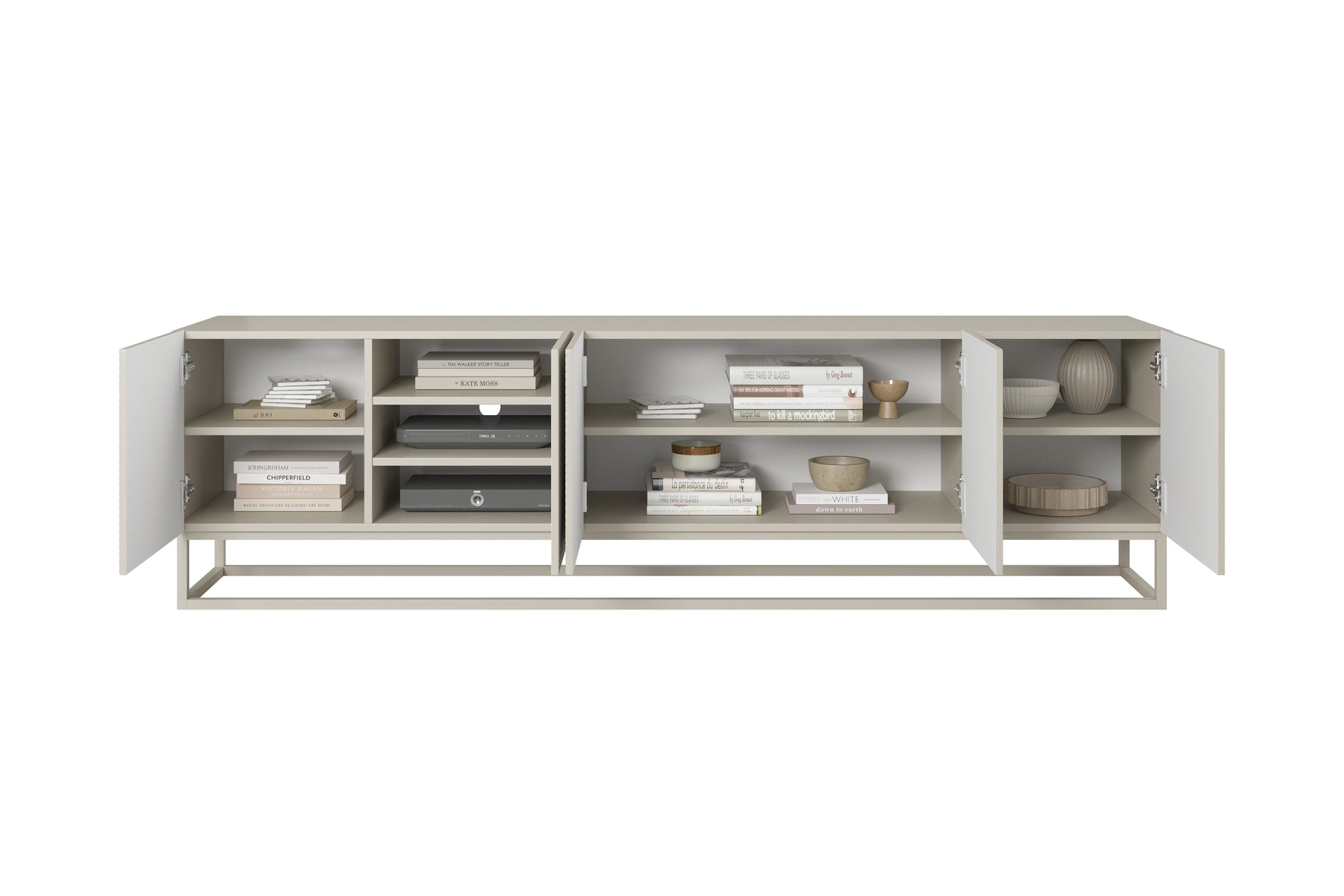 Mobile TV 5 ante in legno laminato con piede in metallo Asha 200 x 40 cm