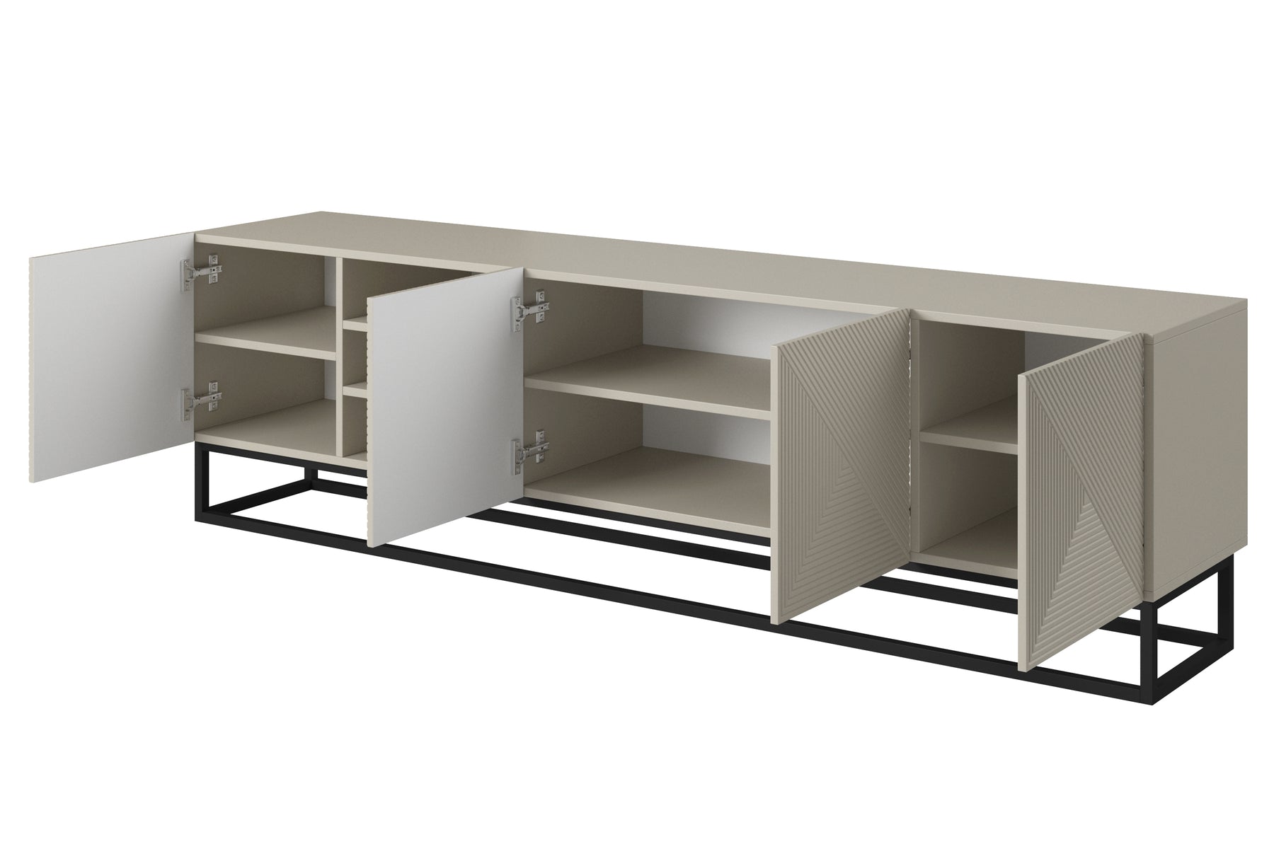 Mobile TV 4 ante in legno laminato con piede in metallo Asha 200x56 cm