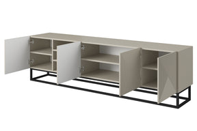 Mobile TV 4 ante in legno laminato con piede in metallo Asha 200x56 cm