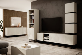 Mobile TV 4 ante in legno laminato con piede in metallo Asha 200x56 cm