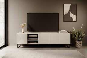 Mobile TV 4 ante in legno laminato con piede in metallo Asha 200x56 cm