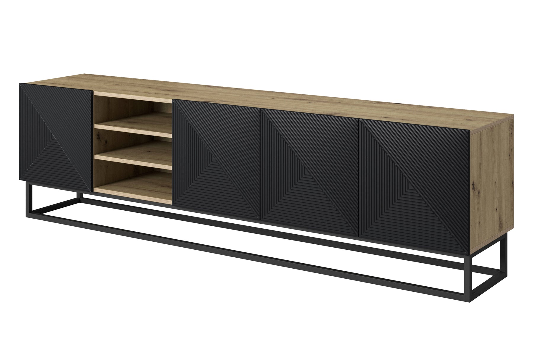 Mobile TV 4 ante in legno laminato con piede in metallo Asha 200x56 cm