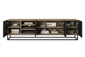 Mobile TV 4 ante in legno laminato con piede in metallo Asha 200x56 cm