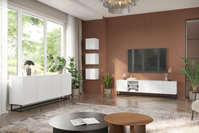 Mobile TV 4 ante in legno laminato con piede in metallo Asha 200x56 cm