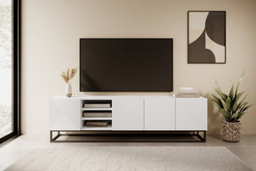 Mobile TV 4 ante in legno laminato con piede in metallo Asha 200x56 cm