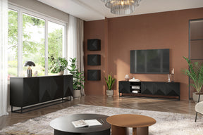 Mobile TV 4 ante in legno laminato con piede in metallo Asha 200x56 cm