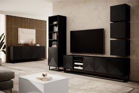 Mobile TV 4 ante in legno laminato con piede in metallo Asha 200x56 cm