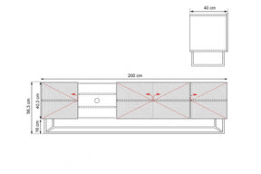 Mobile TV 4 ante in legno laminato con piede in metallo Asha 200x56 cm