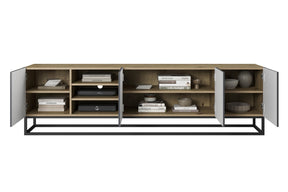Mobile TV 4 ante in legno laminato con piede in metallo Asha 200x56 cm
