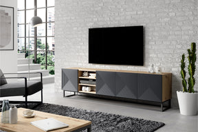 Mobile TV 4 ante in legno laminato con piede in metallo Asha 200x56 cm