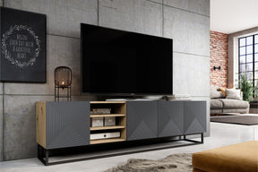 Mobile TV 4 ante in legno laminato con piede in metallo Asha 200x56 cm