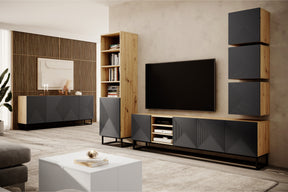 Mobile TV 4 ante in legno laminato con piede in metallo Asha 200x56 cm