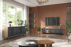 Mobile TV 4 ante in legno laminato con piede in metallo Asha 200x56 cm