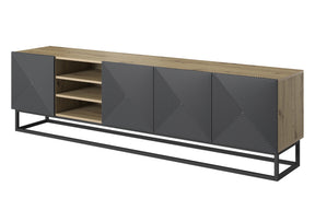 Mobile TV 4 ante in legno laminato con piede in metallo Asha 200x56 cm