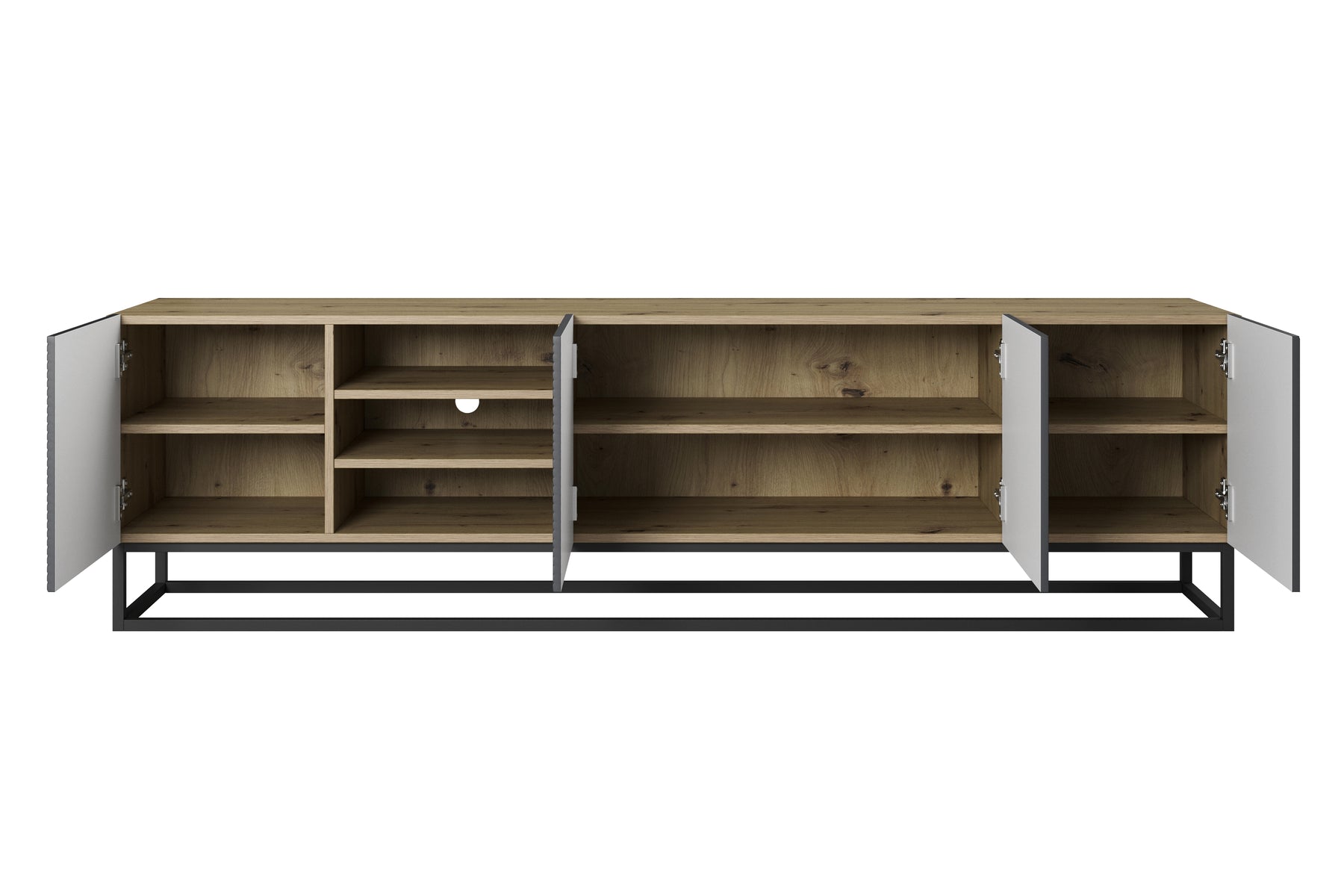Mobile TV 4 ante in legno laminato con piede in metallo Asha 200x56 cm