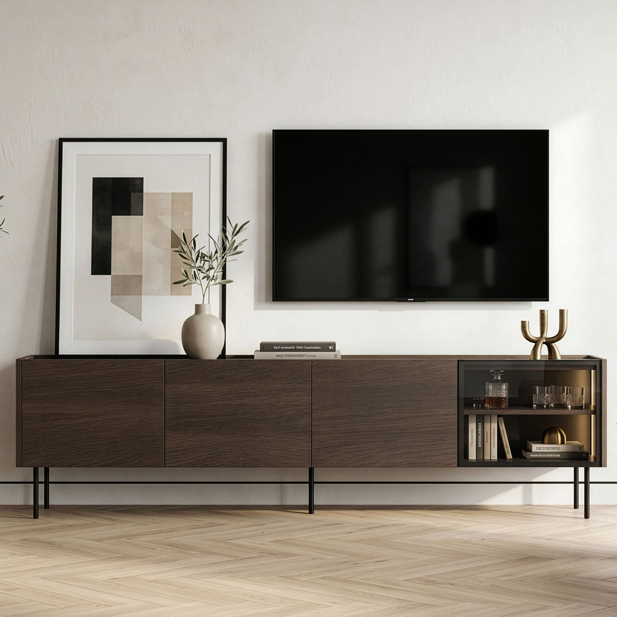 Mobile TV 4 ante con piede in metallo Ohra 220 x 40 cm