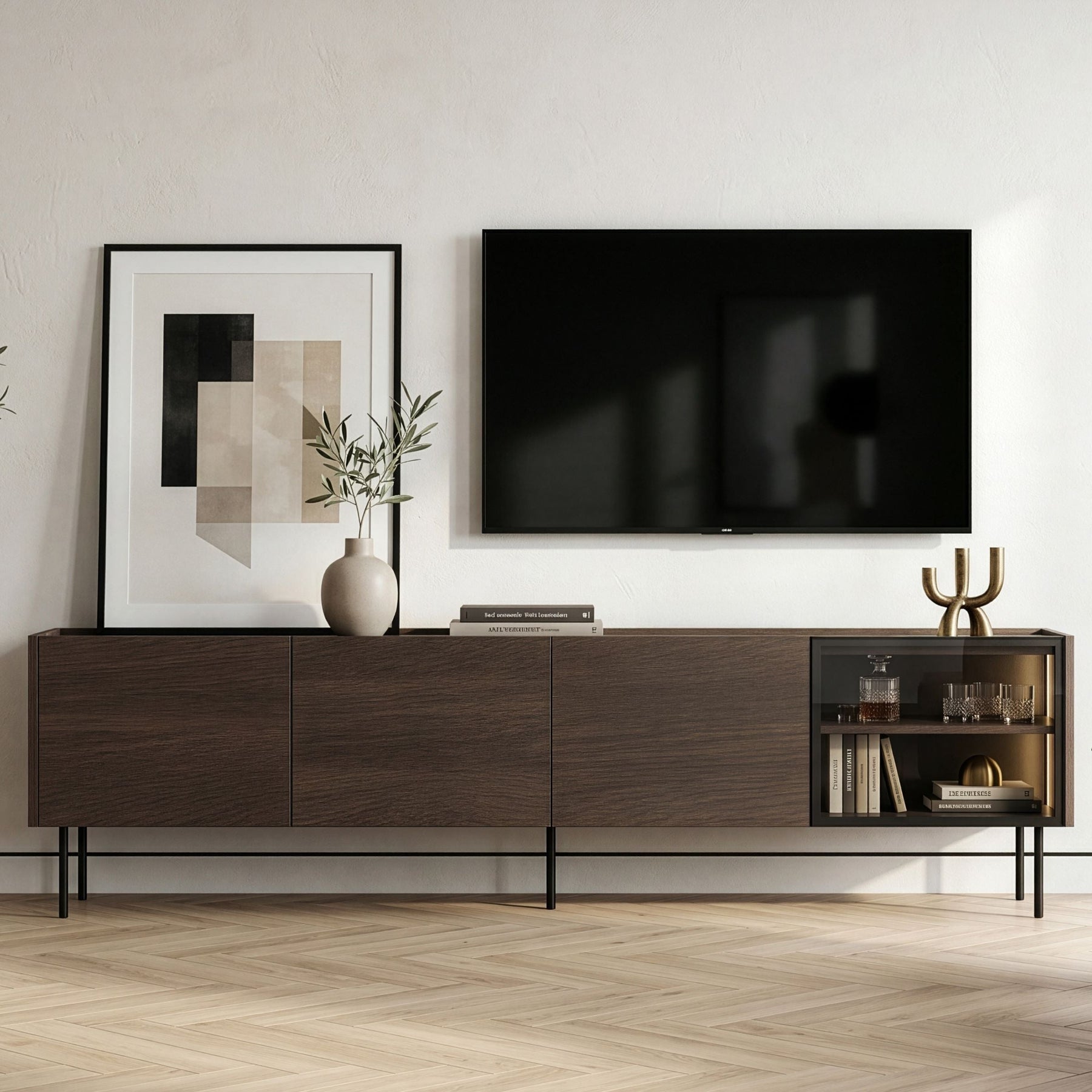 Mobile TV 4 ante con piede in metallo Ohra 220 x 40 cm