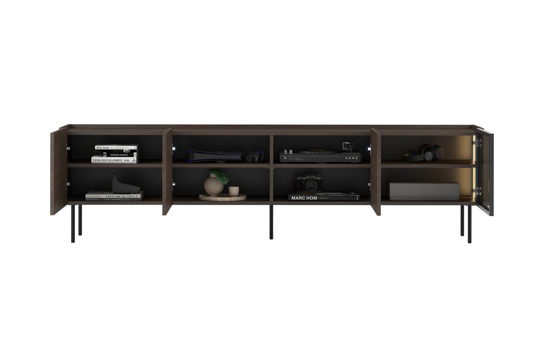 Mobile TV 4 ante con piede in metallo Ohra 220 x 40 cm