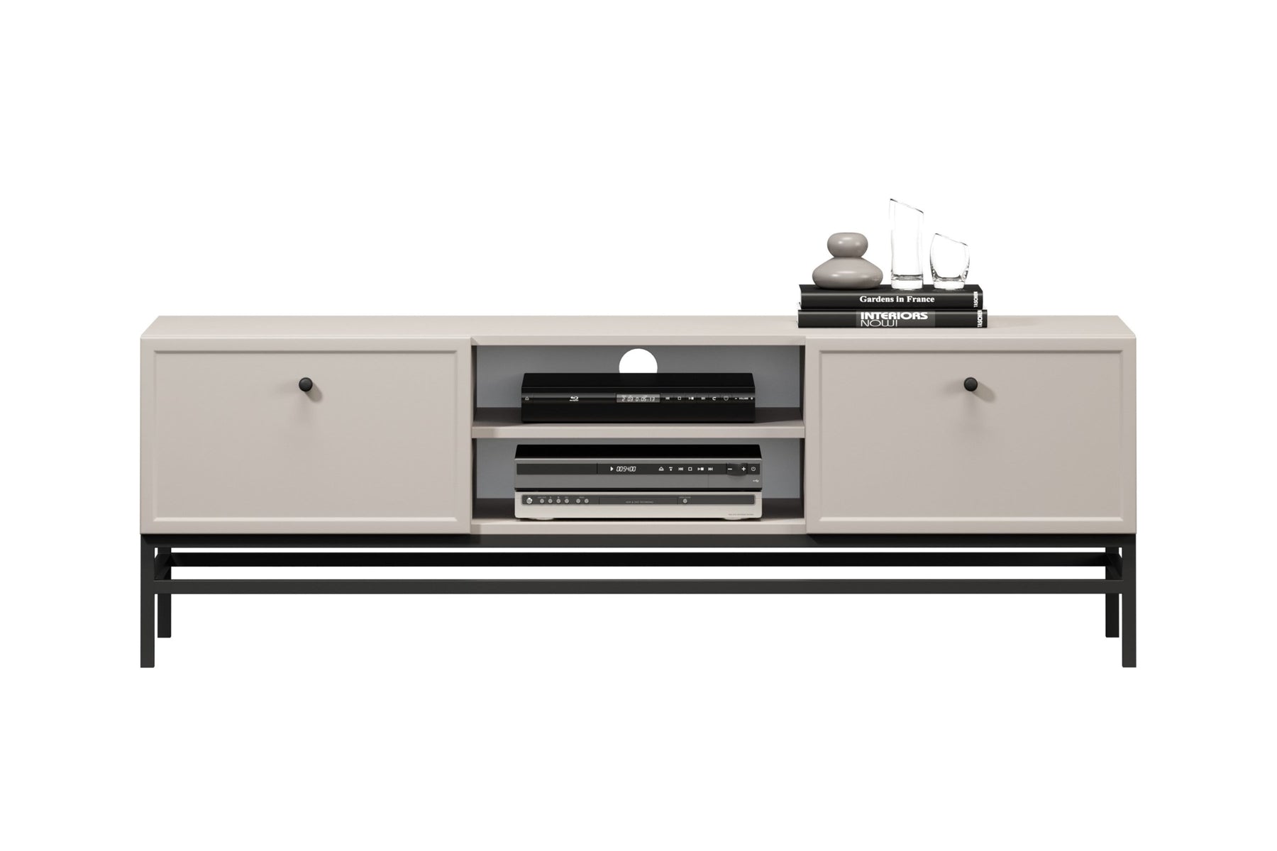 Mobile TV 2 cassetti cashmere con maniglie nere Lora 150 cm