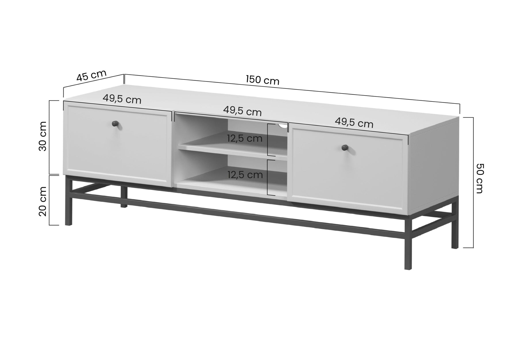 Mobile TV 2 cassetti cashmere con maniglie nere Lora 150 cm