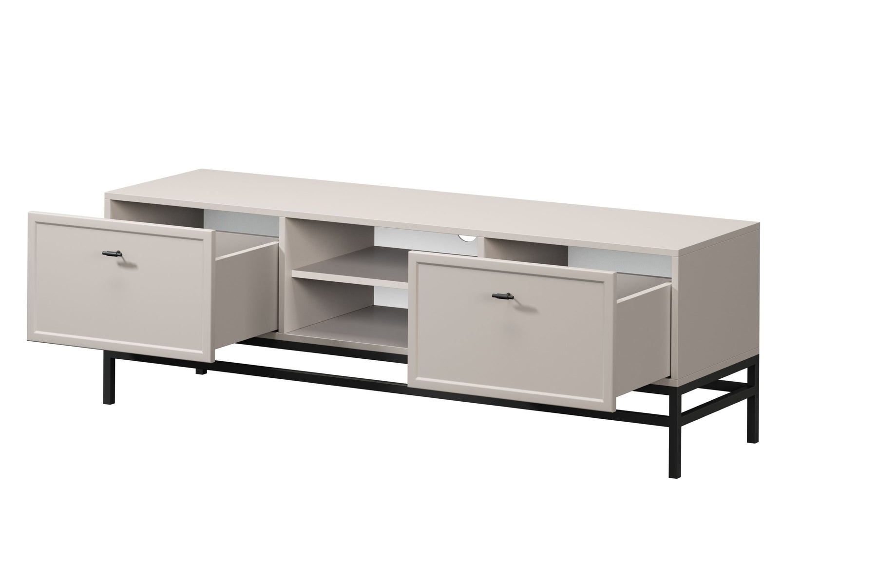 Mobile TV 2 cassetti cashmere con maniglie nere Lora 150 cm