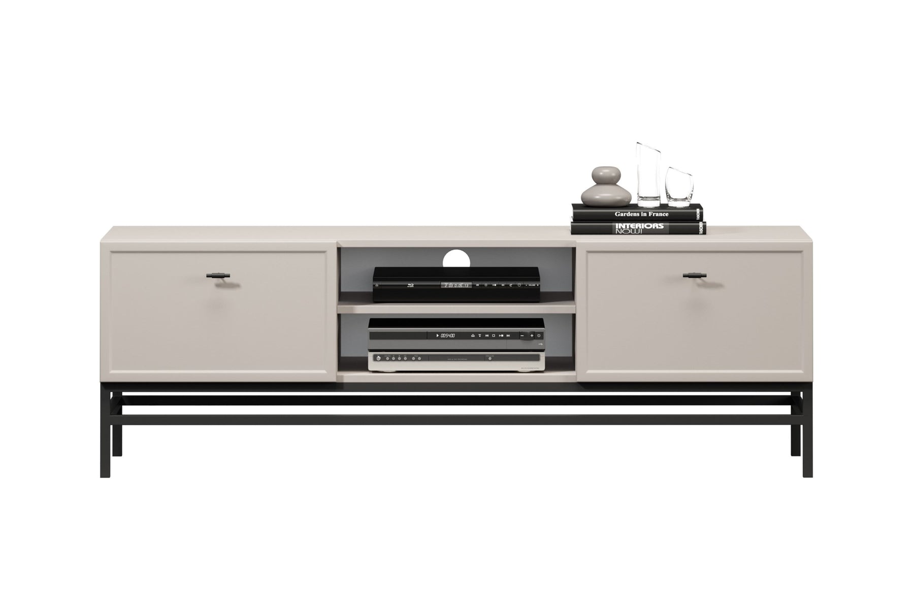 Mobile TV 2 cassetti cashmere con maniglie nere Lora 150 cm