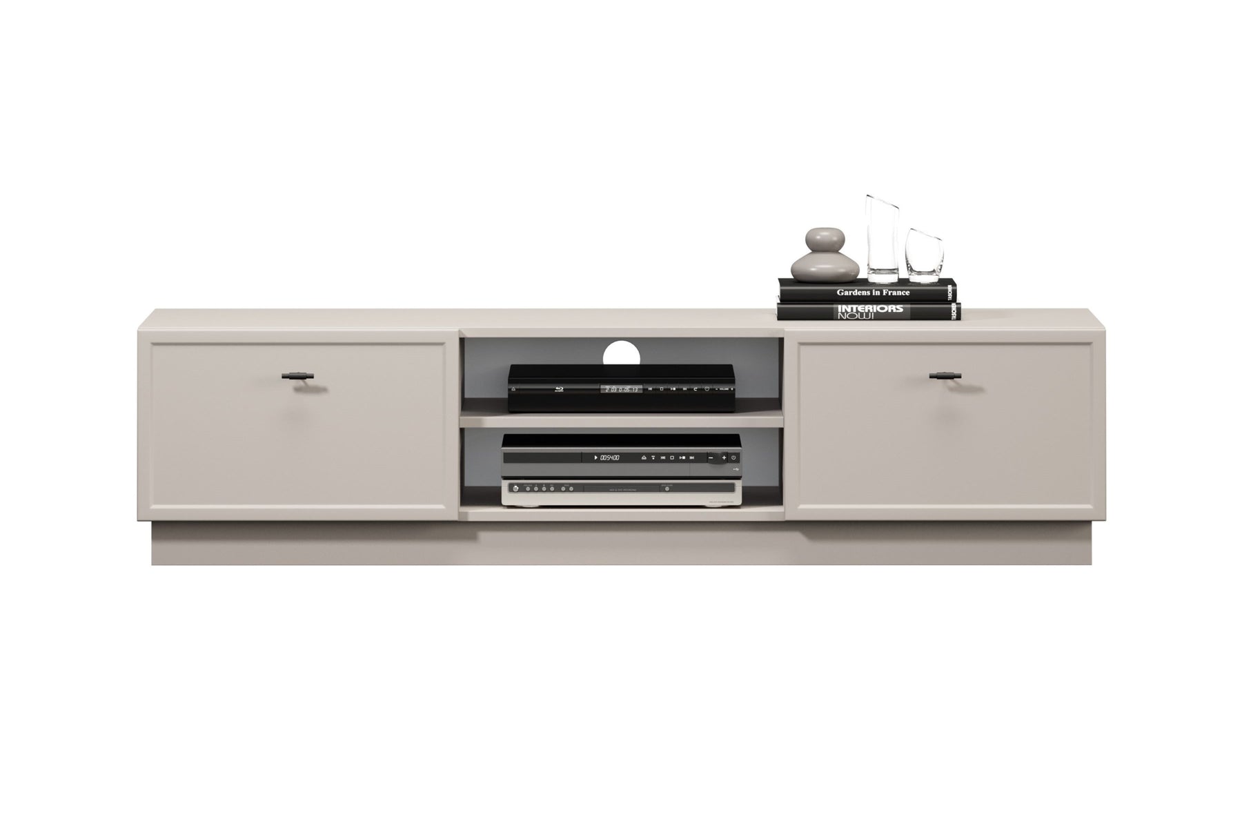 Mobile TV 2 cassetti cashmere con maniglie nere Lora 150 cm