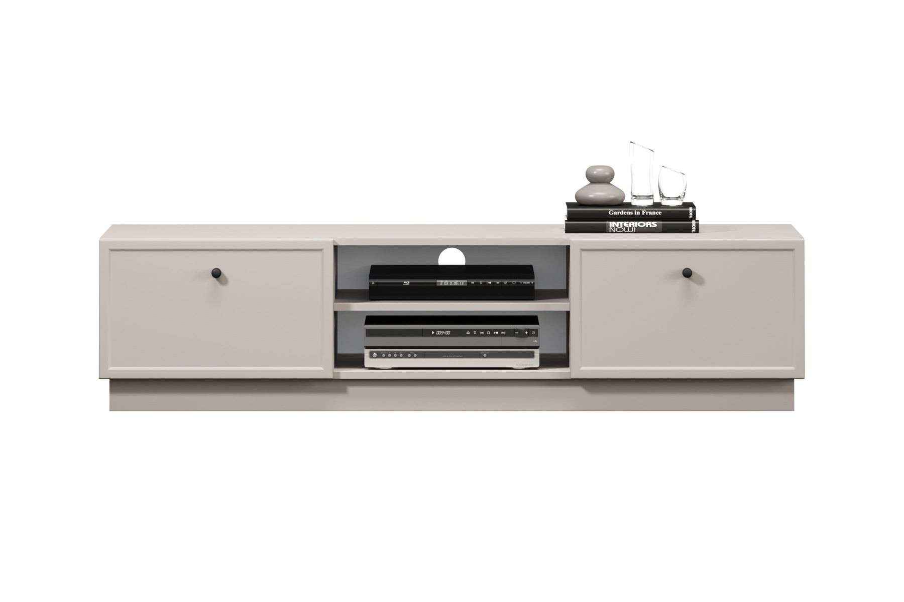 Mobile TV 2 cassetti cashmere con maniglie nere Lora 150 cm