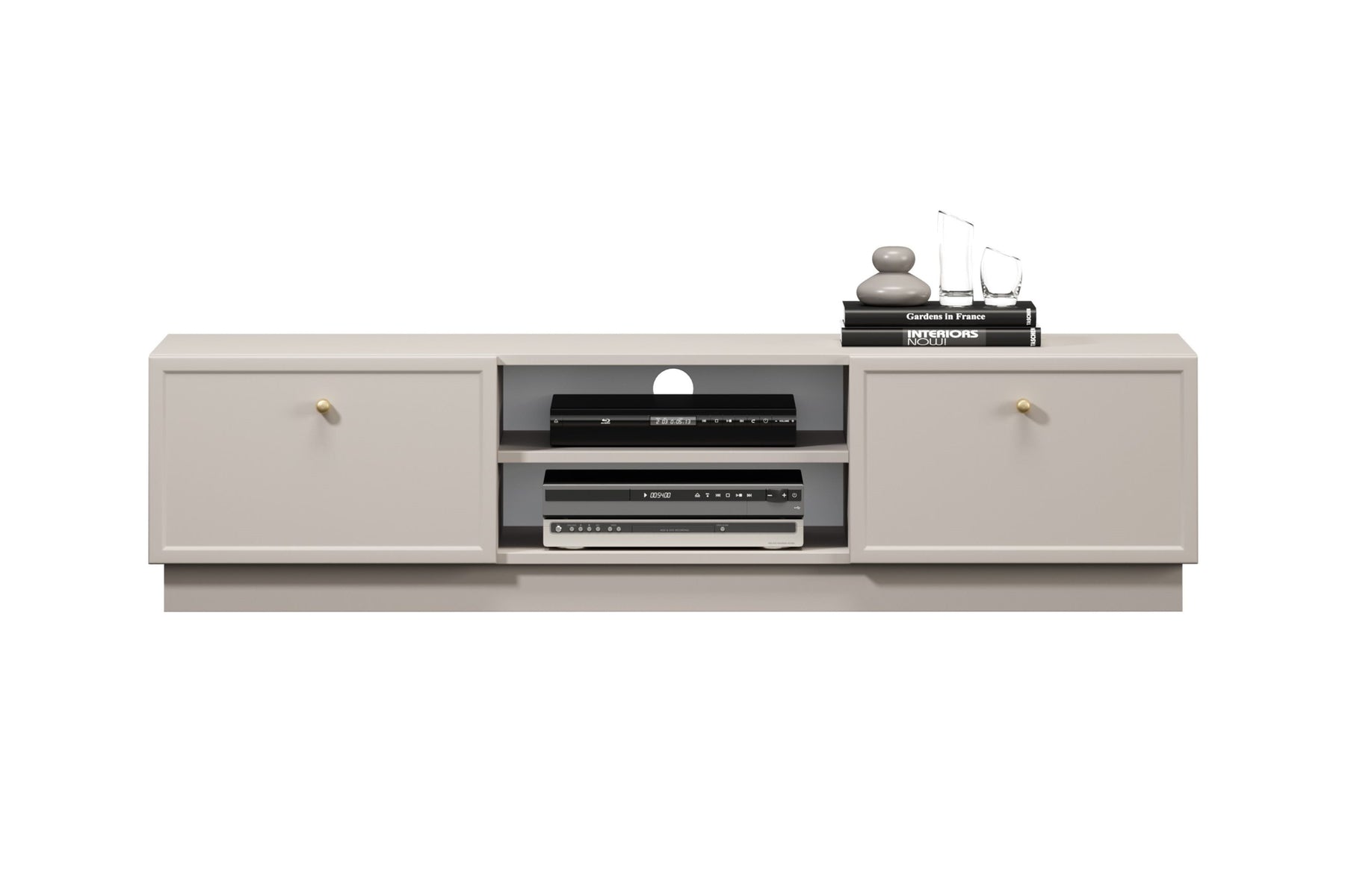 Mobile TV 2 cassetti cashmere con maniglie oro Lora 150 cm