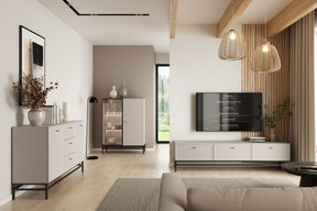 Mobile TV 1 anta 2 cassetti cashmere con maniglie nere Lora 200 cm