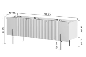 Mobile TV 2 ante 1 cassetto con piede in metallo cashmere Miami 150x57 cm