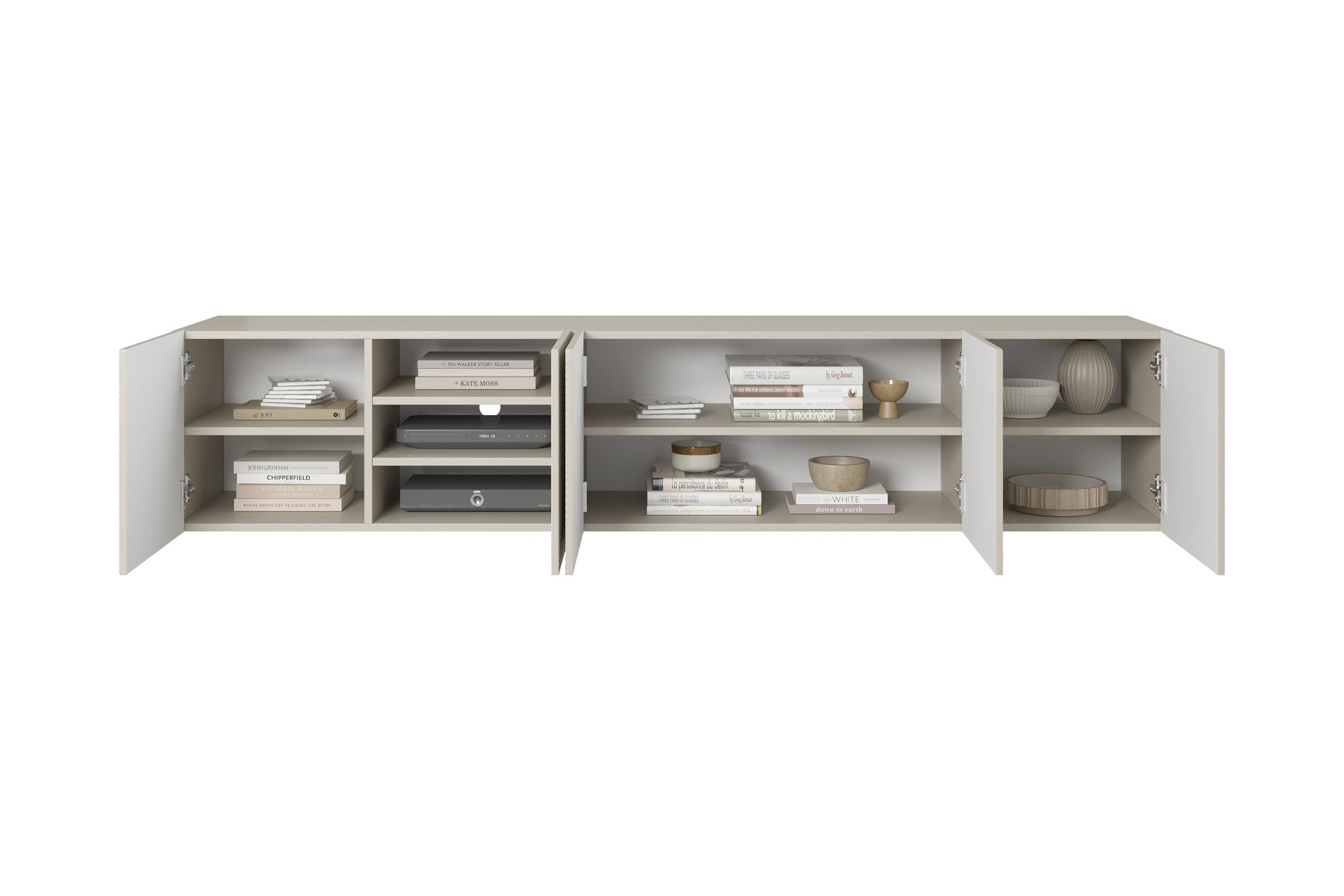 Mobile TV sospeso 5 ante in legno laminato Asha 200 x 40 cm