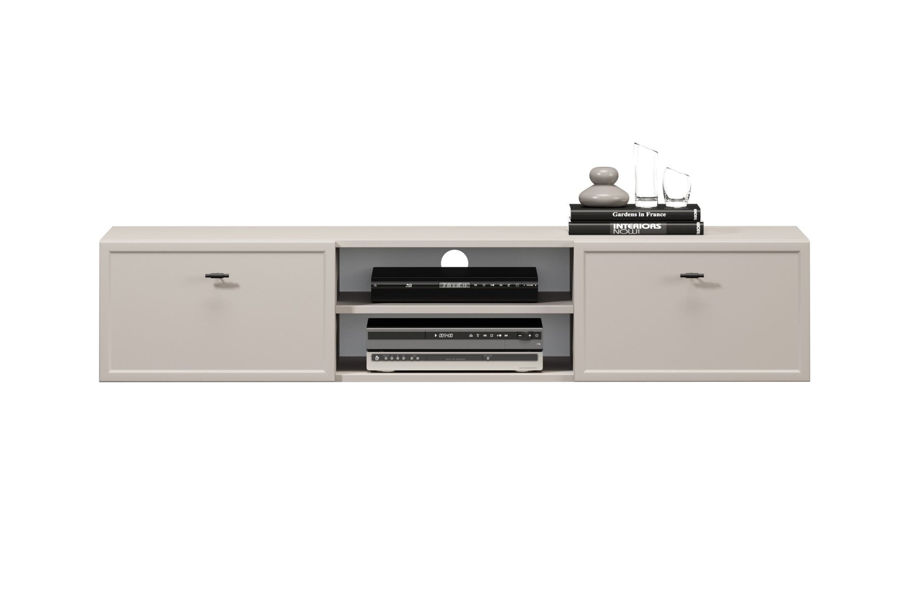 Mobile TV 2 cassetti cashmere con maniglie nere Lora 150 cm