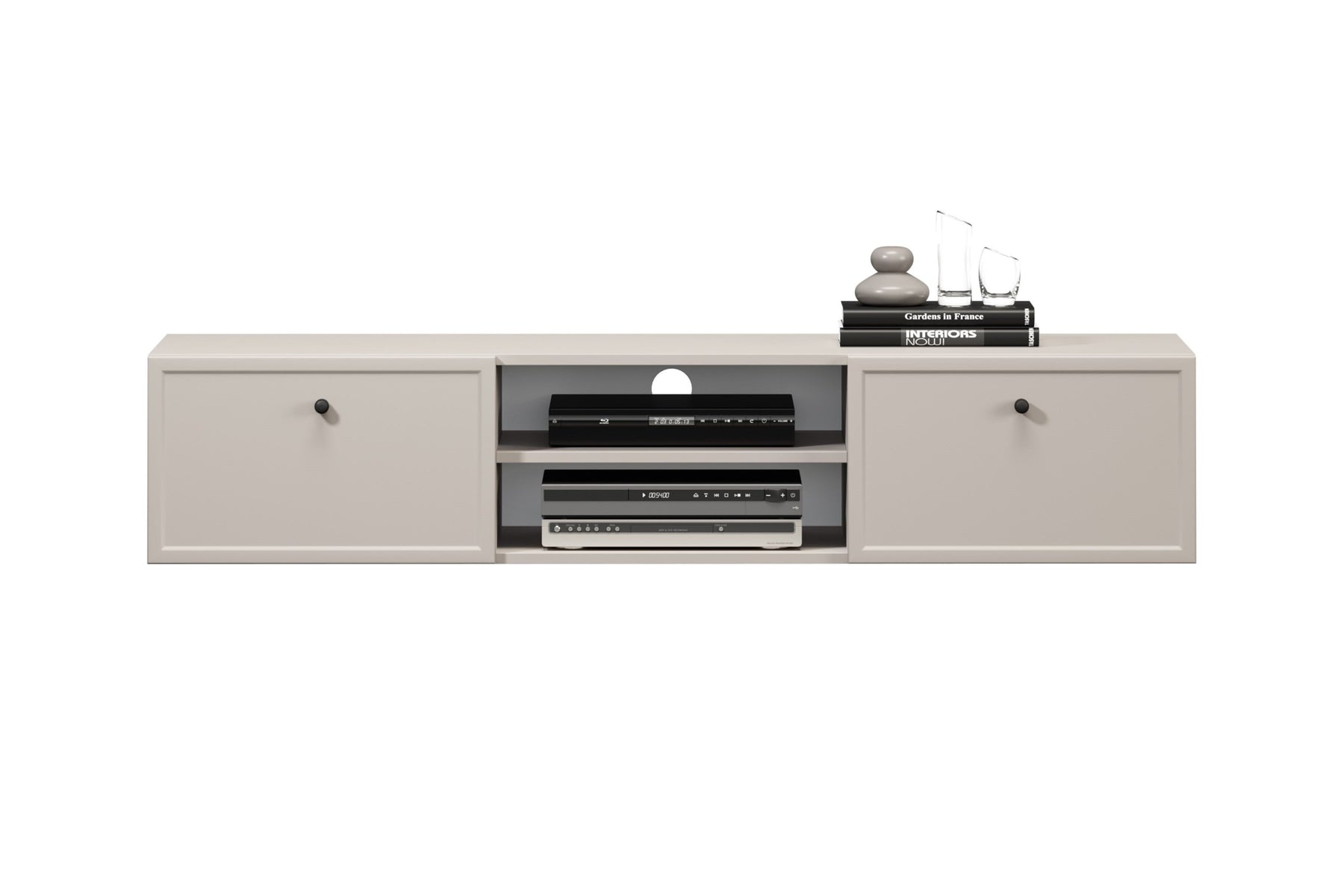 Mobile TV 2 cassetti cashmere con maniglie nere Lora 150 cm