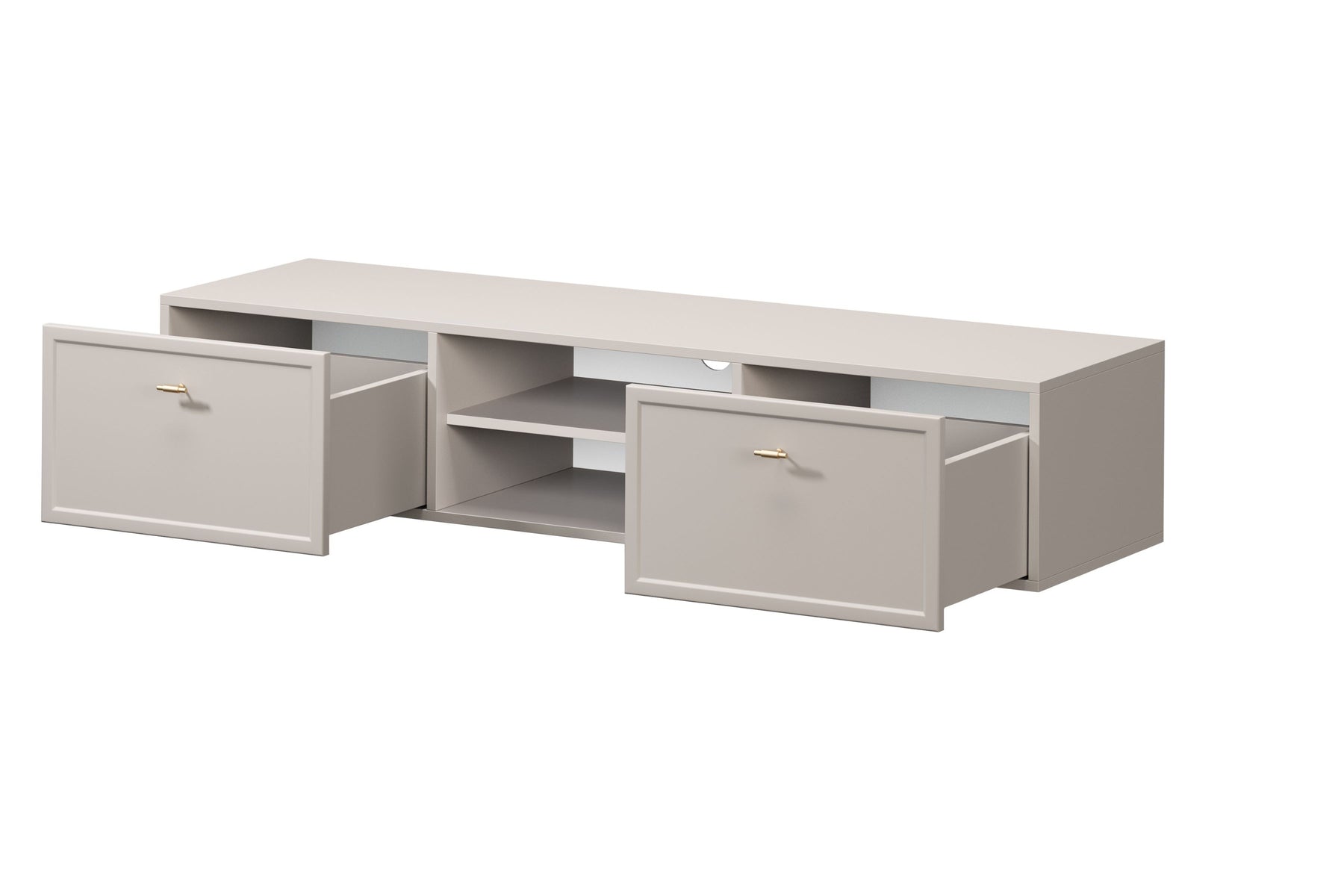 Mobile TV 2 cassetti cashmere con maniglie oro Lora 150 cm