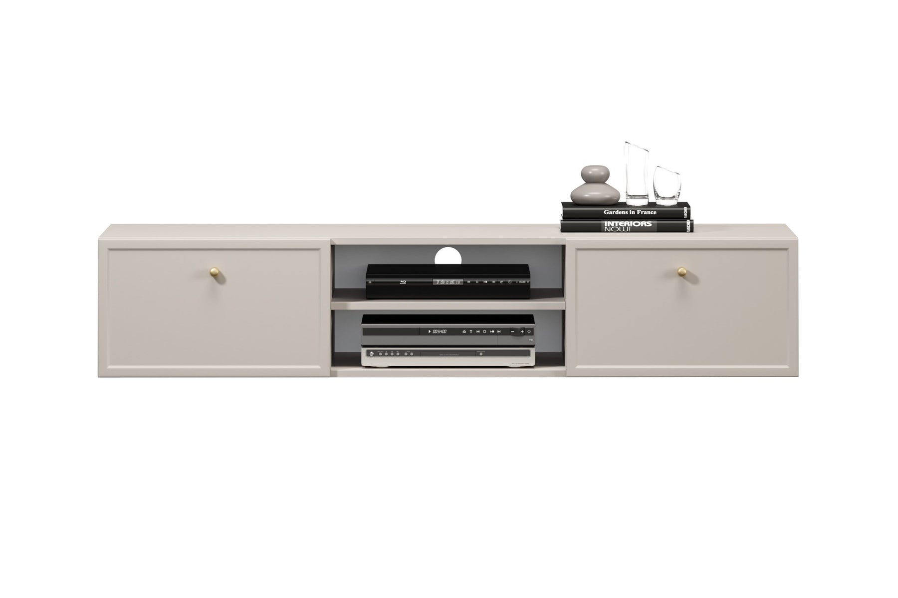 Mobile TV 2 cassetti cashmere con maniglie oro Lora 150 cm