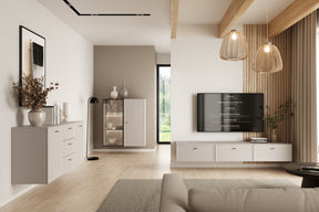 Mobile TV 1 anta 2 cassetti cashmere con maniglie nere Lora 200 cm