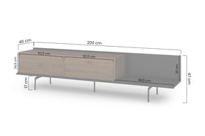 Mobile TV 2 ante piede in metallo Zoa 200 x 47 cm