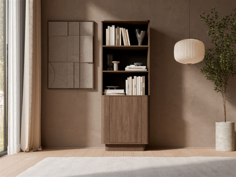 Libreria in legno noce opaco 1 anta Kadro 65 x 175 cm