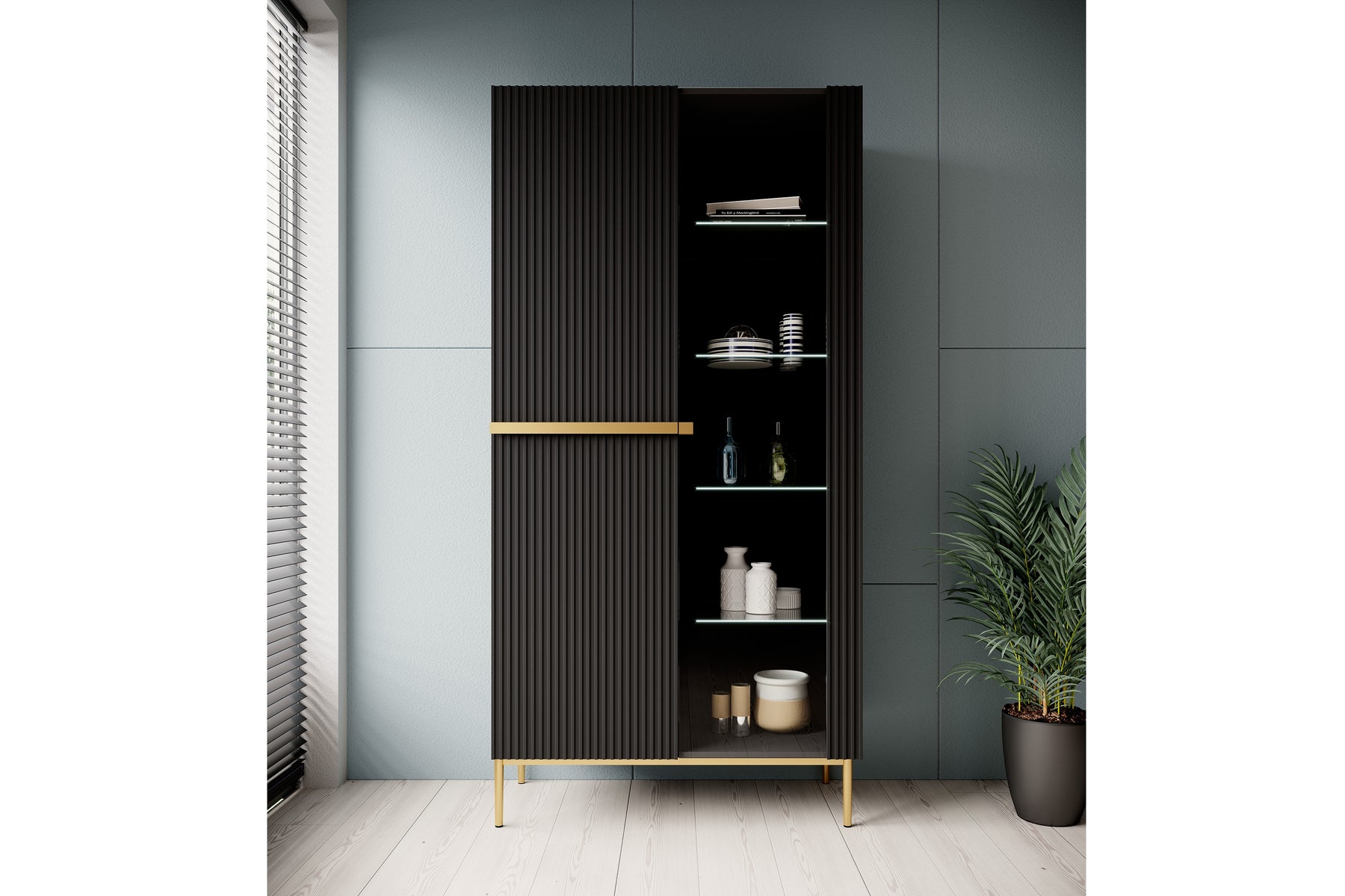 Vetrina 2 ante con piede in metallo Nicole 200x100 cm