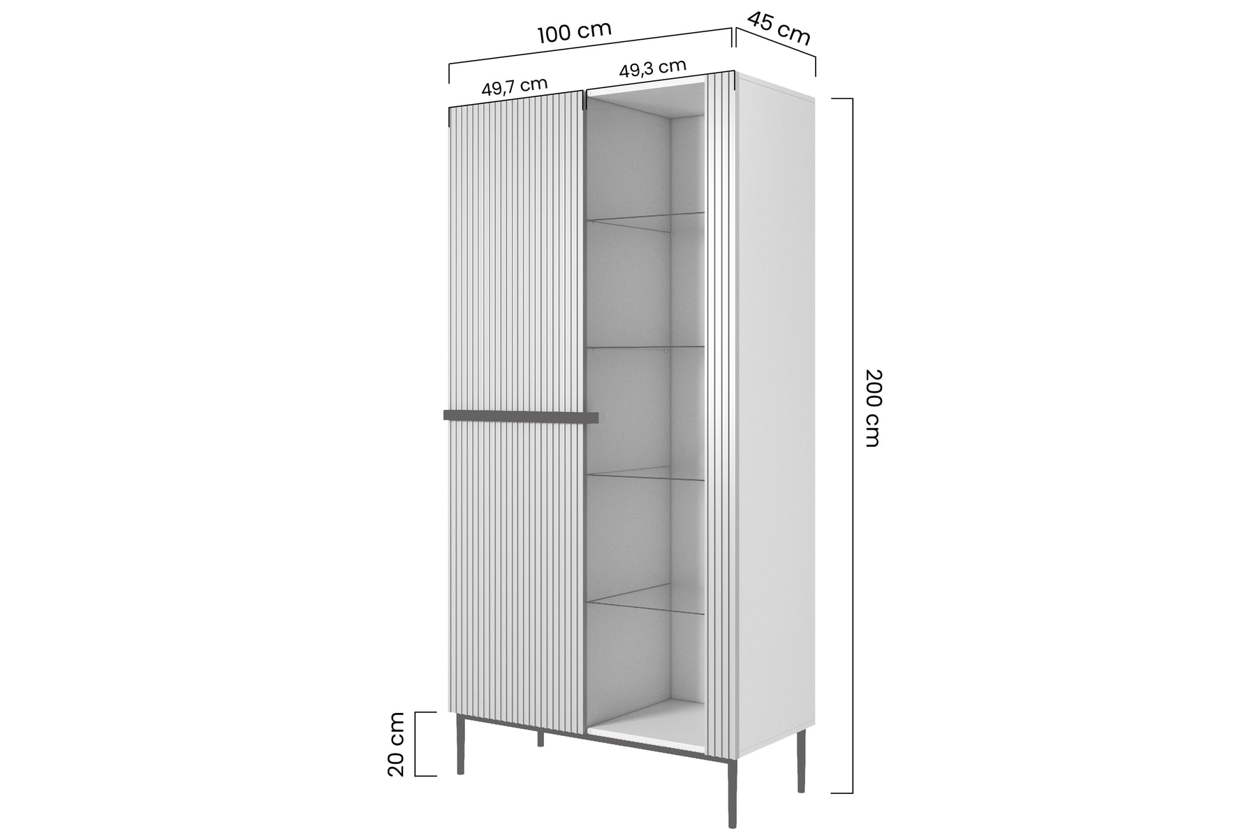 Vetrina 2 ante con piede in metallo Nicole 200x100 cm