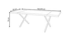 Tavolo allungabile in legno impiallacciato rovere con gambe in acciaio nero Xavier 160x90 cm - allungabile a 250 cm